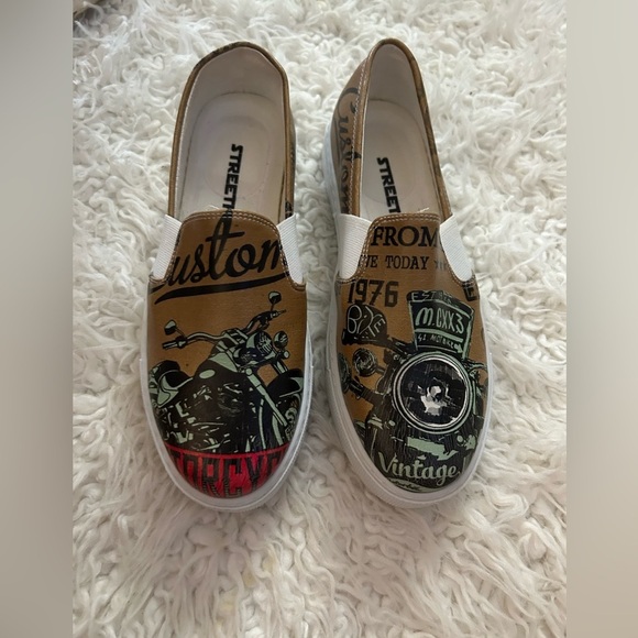 Motorcycle style custom StreetFly slip-on slippers boat 37 6.5 - Picture 1 of 9